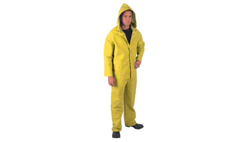 MCR Safety Classic Plus Series 3 Piece Waterproof Rain Suit, .35mm PVC/Poly, Corduroy Collar, Detachable Hood and Bib Pants, Yellow, M, 2403M