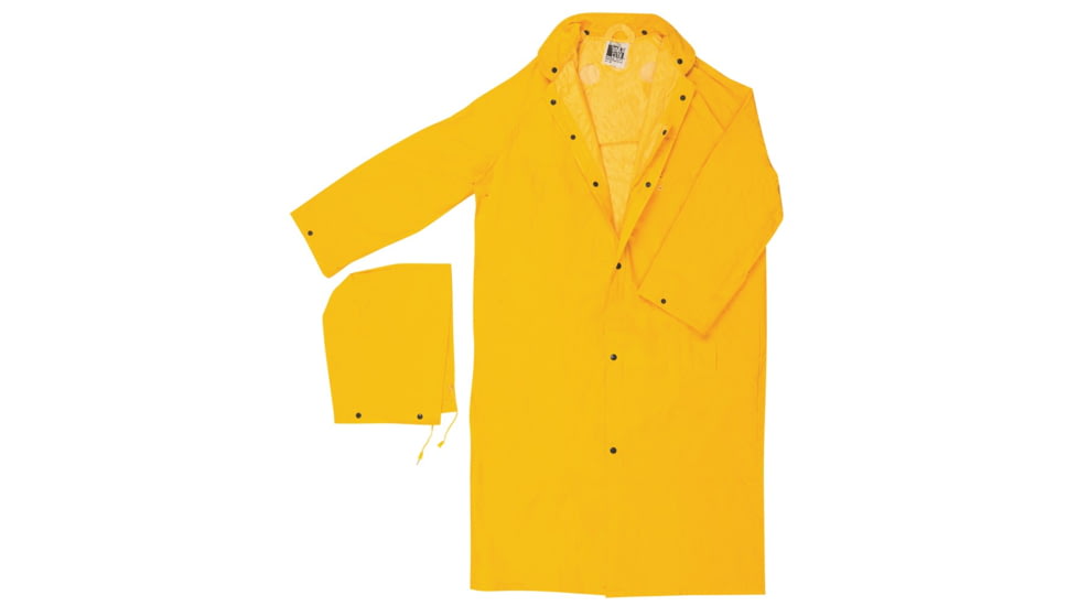 MCR Safety Classic Plus Series Waterproof Raincoat, .35mm PVC/Poly, Detachable Hood and Corduroy Collar, Yellow, S, 240CS