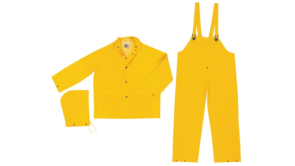 MCR Safety Classic Series 3 Piece Waterproof Rain Suit, .35mm PVC/Poly, Bib Rain Pant with Fly Front, Yellow, 4X, 2003X4
