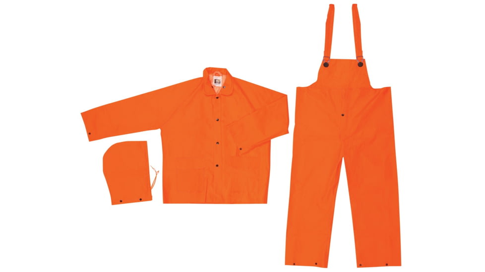 MCR Safety Classic Series 3 Piece Waterproof Rain Suit, .35mm PVC/Poly, Orange, M, 2013M