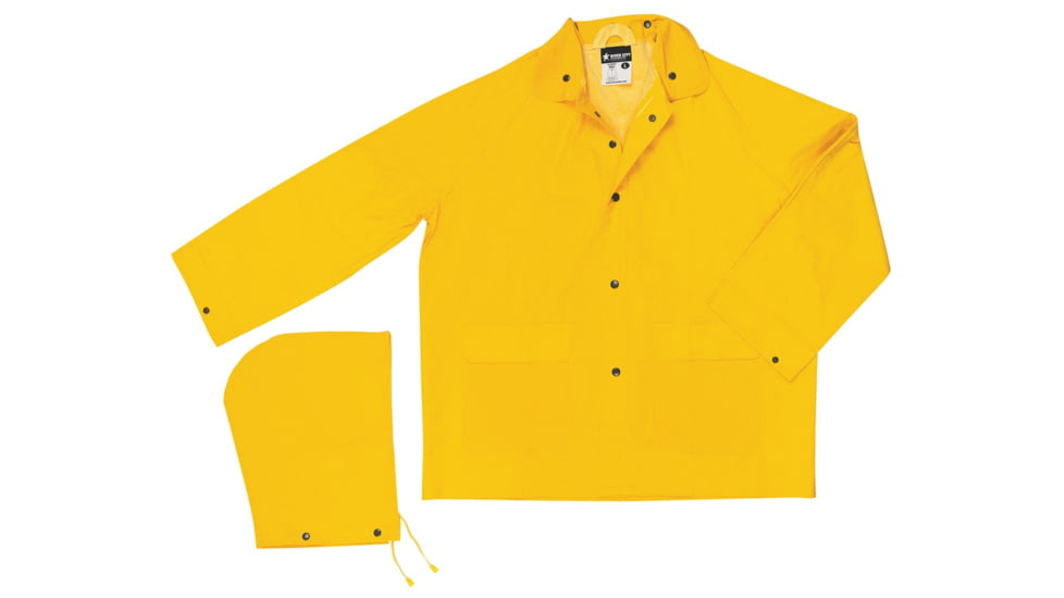 MCR Safety Classic Series Waterproof Rain Jacket, .35mm PVC/Poly, Detachable Hood, Yellow, XL, 200JXL