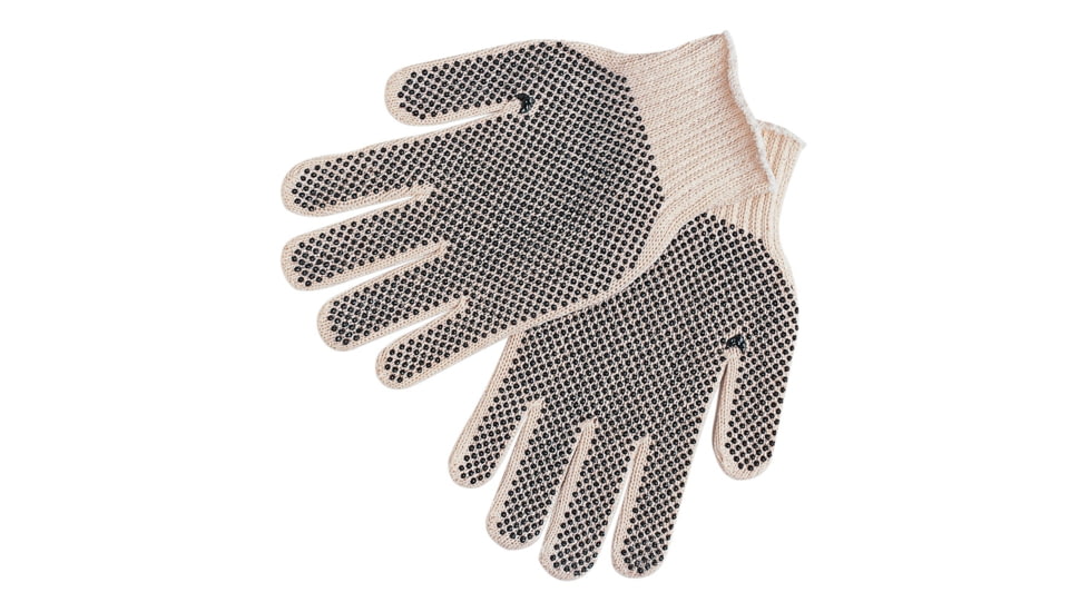 MCR Safety 9660LM Cotton String Knit Work Gloves, 7 Gauge Regular Weight String Knit, Natural 70% Cotton 30% Polyester Fabric, Black PVC Dotted One Both Sides, Black/Natural, Large, 9660LM