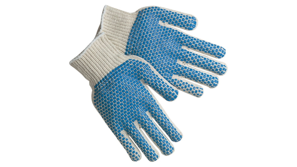 MCR Safety Cotton String Knit Work Gloves, 7 Gauge Regular Weight String Knit, PVC Blocks Two Sides, Blue/Natural, Small, 9660SMB