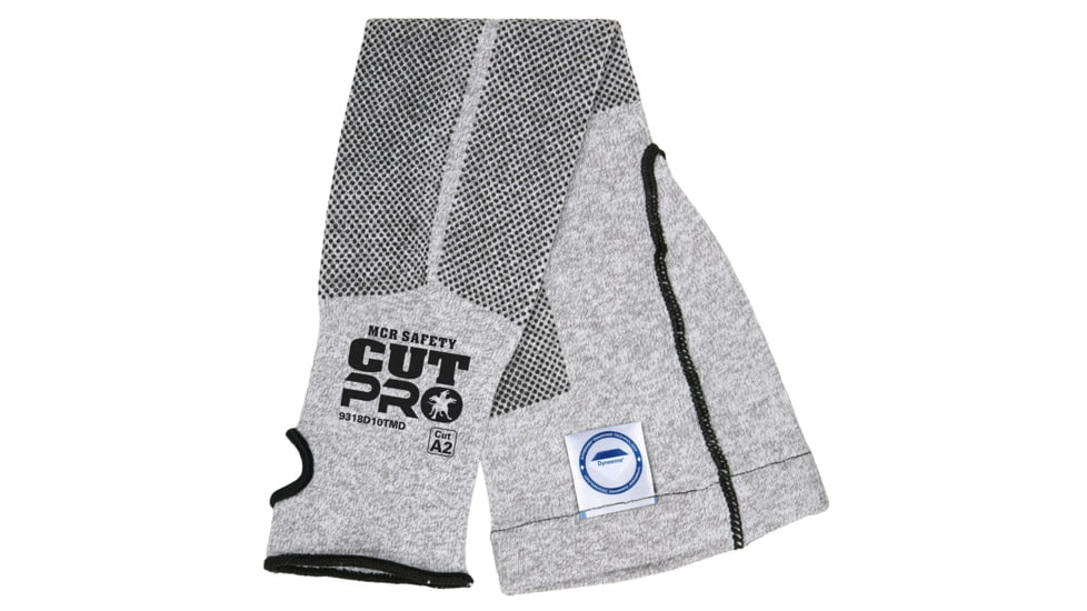 MCR Safety Cut Pro 10 Gauge Dyneema Cut Resistant Sleeves with Thumbslot, 18in Length, Upper Arm Gusset, Silicone Mini Dots, Gray, One Size, 9318D10TMD