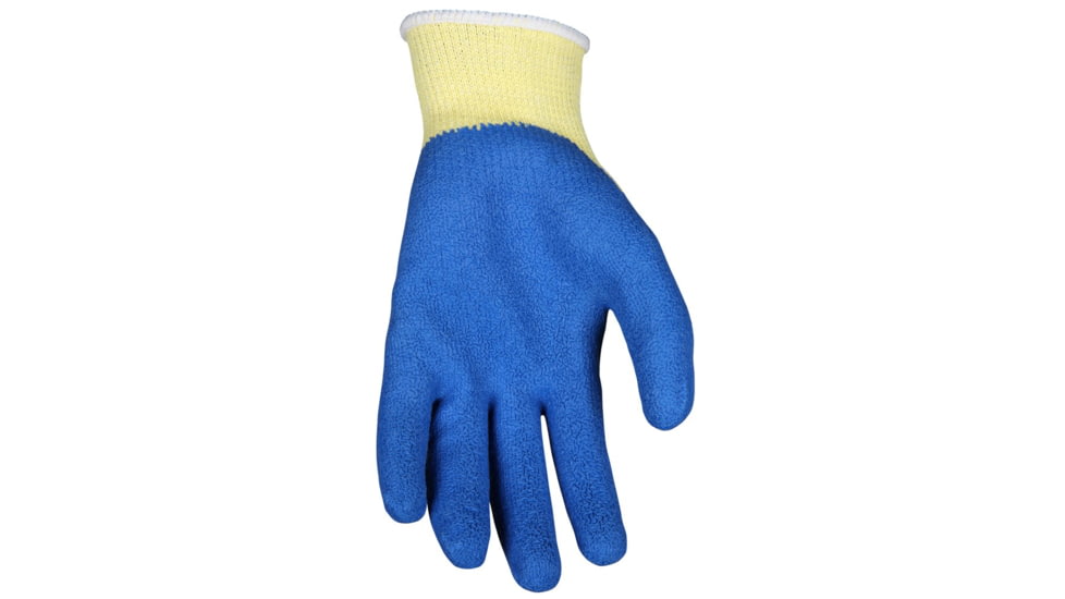 MCR Safety Cut Pro 10 Gauge Kevlar Shell Cut Resistant Work Gloves, Latex Palm and Fingertips, Blue/Yellow, Small, 96871S