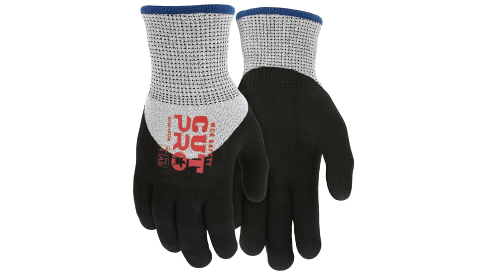 MCR Safety Cut Pro 13 Gauge HyperMax Shell, Cut, Abrasion and Puncture Resistant Work Gloves, Insulated Glove with Full Acrylic Lining, Nitrile Foam Dipped Palm and Over the Knuckle, Black/Gray, Large, 92901KDL