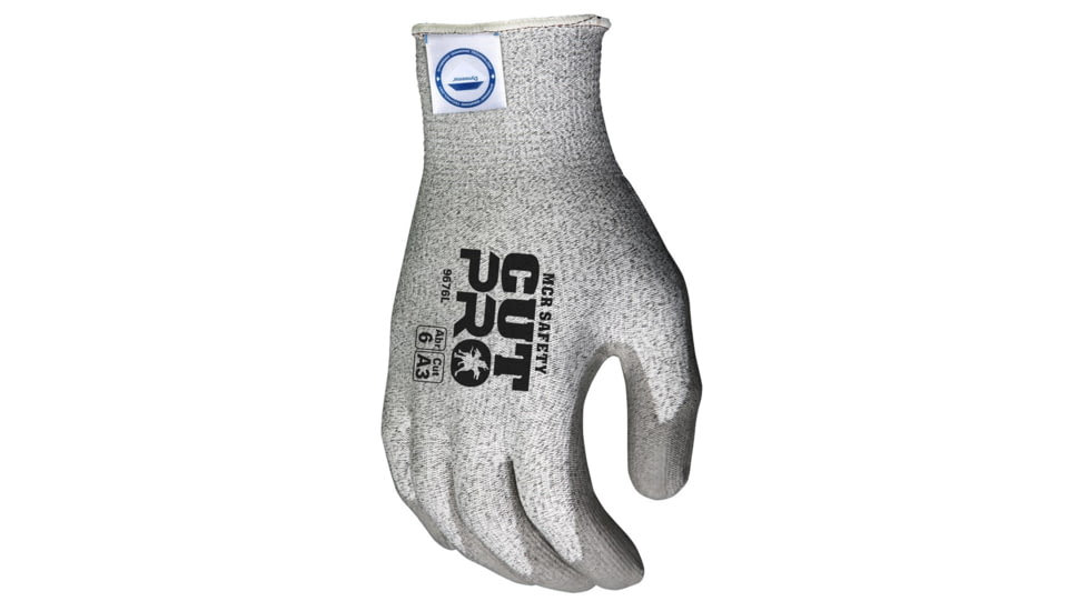MCR Safety Cut Pro 13 Gauge Dyneema Diamond Technology Shell Cut Resistant Work Gloves, PU Coated Palm and Fingertips, Gray/Salt and Pepper, Medium, 9676M