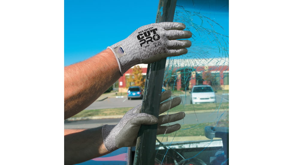 MCR Safety Cut Pro 13 Gauge Dyneema Diamond Technology Shell Cut Resistant Work Gloves, PU Coated Palm and Fingertips, Gray/Salt and Pepper, Medium, 9676M