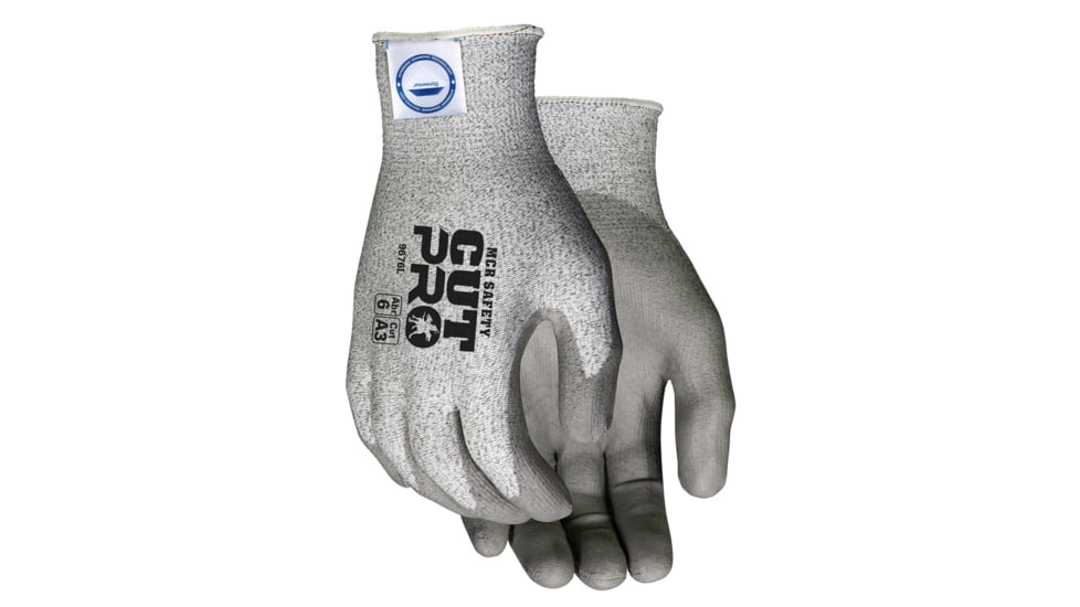MCR Safety Cut Pro 13 Gauge Dyneema Diamond Technology Shell Cut Resistant Work Gloves, PU Coated Palm and Fingertips, Gray/Salt and Pepper, Medium, 9676M