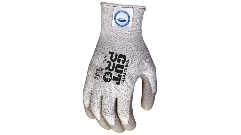 MCR Safety Cut Pro 13 Gauge Dyneema Diamond Technology Shell Cut Resistant Work Gloves, PU Coated Palm and Fingertips, Tan/Salt and Pepper, Medium, 9672M