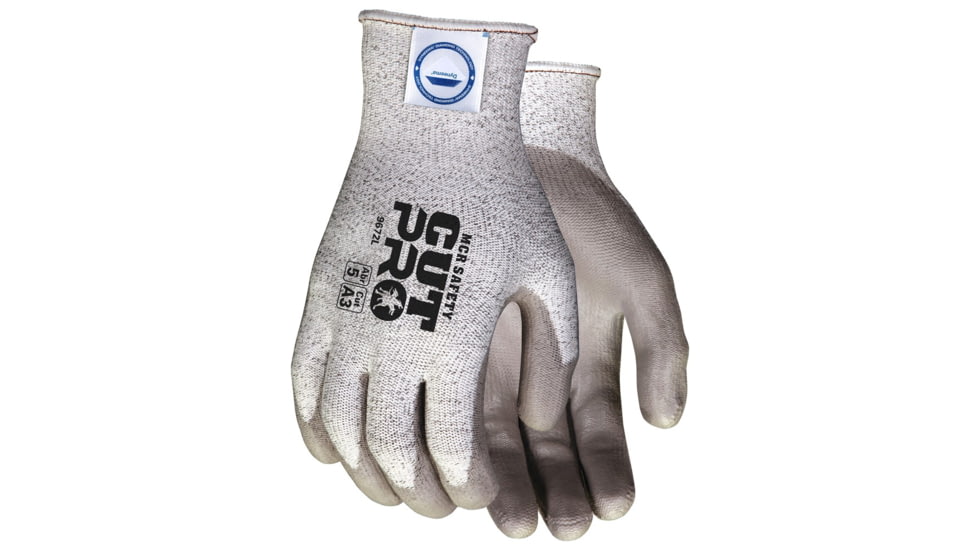 MCR Safety Cut Pro 13 Gauge Dyneema Diamond Technology Shell Cut Resistant Work Gloves, PU Coated Palm and Fingertips, Tan/Salt and Pepper, Medium, 9672M