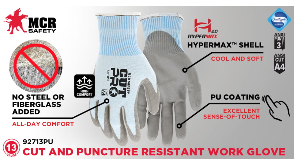 MCR Safety Cut Pro 13 Gauge Hypermax Black PU Sleeves - Mens, Black, 92763PUS