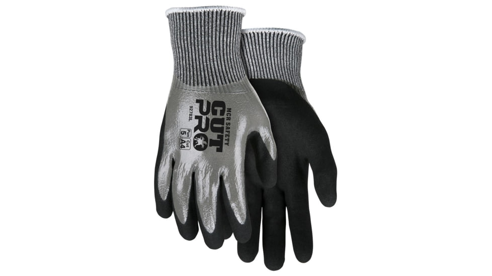 MCR Safety Cut Pro 13 Gauge Hypermax Shell Cut, Abrasion and Puncture Resistant Work Gloves, Foam Nitrile Palm Over Flat Nitrile Dip, Black/Salt and Pepper, XX - Large, 92783XXL