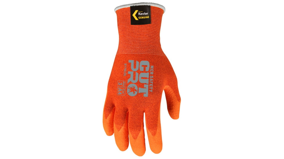MCR Safety Cut Pro 13 Gauge Kevlar Shell Cut Resistant Work Gloves, Latex Foam Coated Palm and Fingertips, Orange, Small, 9178LOS