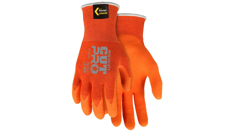 MCR Safety Cut Pro 13 Gauge Kevlar Shell Cut Resistant Work Gloves, Latex Foam Coated Palm and Fingertips, Orange, Small, 9178LOS
