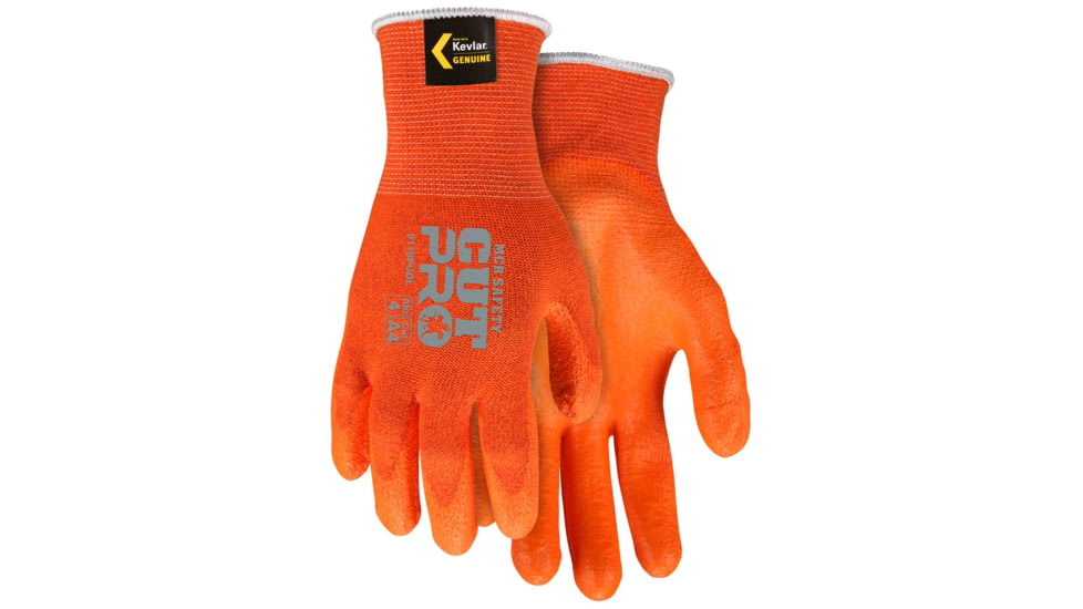 MCR Safety Cut Pro 13 Gauge Kevlar Shell Cut Resistant Work Gloves, PU Coated Palm and Fingertips, Orange, Small, 9178PUOS