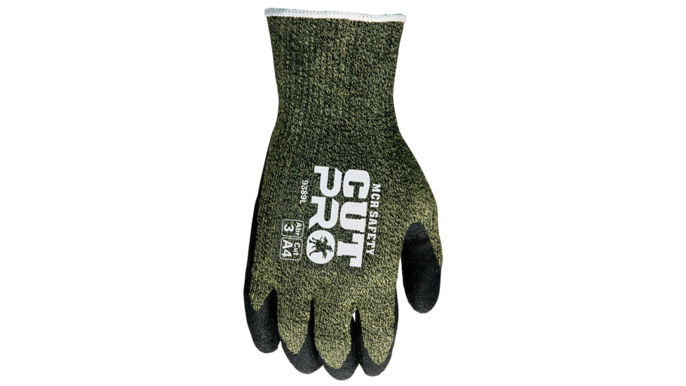 MCR Safety Cut Pro 13 Gauge Kevlar/Steel Shell Cut Resistant Work Gloves, Latex Coated Palm and Fingertips, Black/Green, X - Large, 9389XL