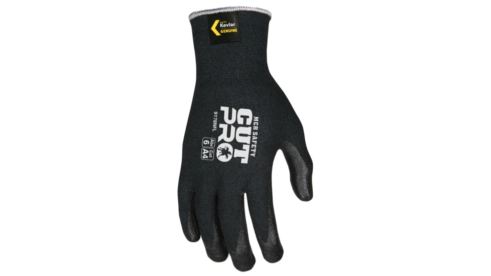 MCR Safety Cut Pro 13 Gauge Kevlar/Synthetic Shell Cut Resistant Work Gloves, Nitrile Foam Coated Palm and Fingertips, Black, Small, 9178NFS