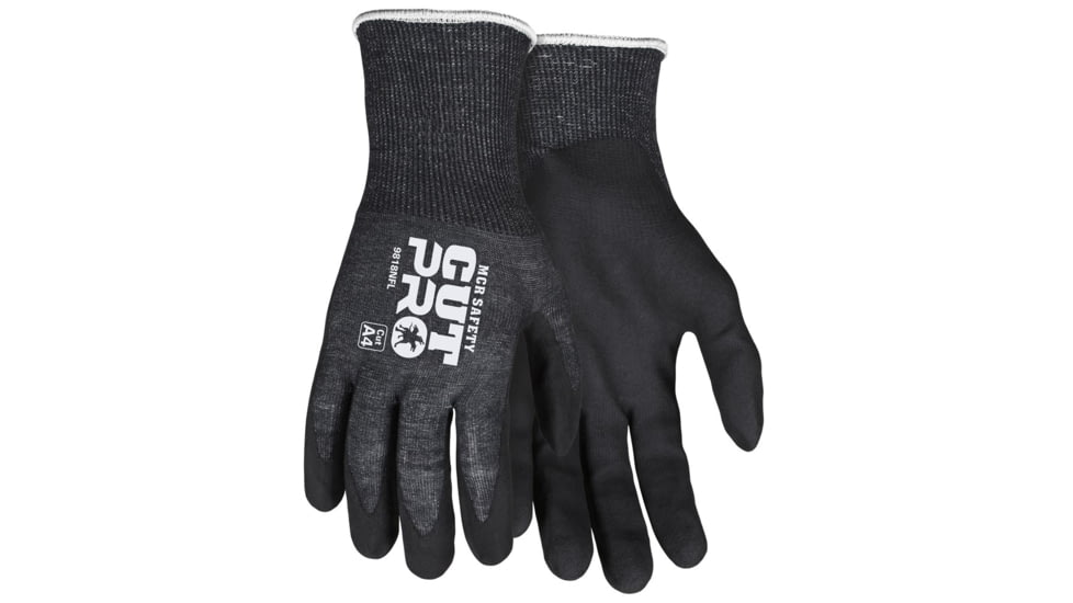 MCR Safety Cut Pro 18 Gauge ARX Aramid Shell Cut, Abrasion and Puncture Resistant Work Gloves, Nitrile Foam Coated Palm and Fingertips, Black, X - Small, 9818NFXS