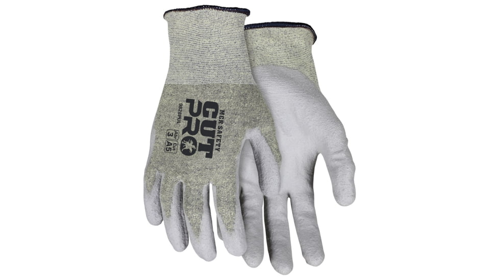 MCR Safety Cut Pro 18 Gauge ARX Aramid Shell Cut, Abrasion and Puncture Resistant Work Gloves, PU Coated Palm and Fingertips, Gray/Green, Medium, 9828PUM