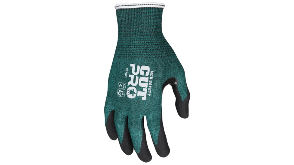MCR Safety Cut Pro 18 Gauge Hypermax Shell Cut, Abrasion and Puncture Resistant Work Gloves, Nitrile Foam Coated Palm and Fingertips, Black/Green, Large, 96782L