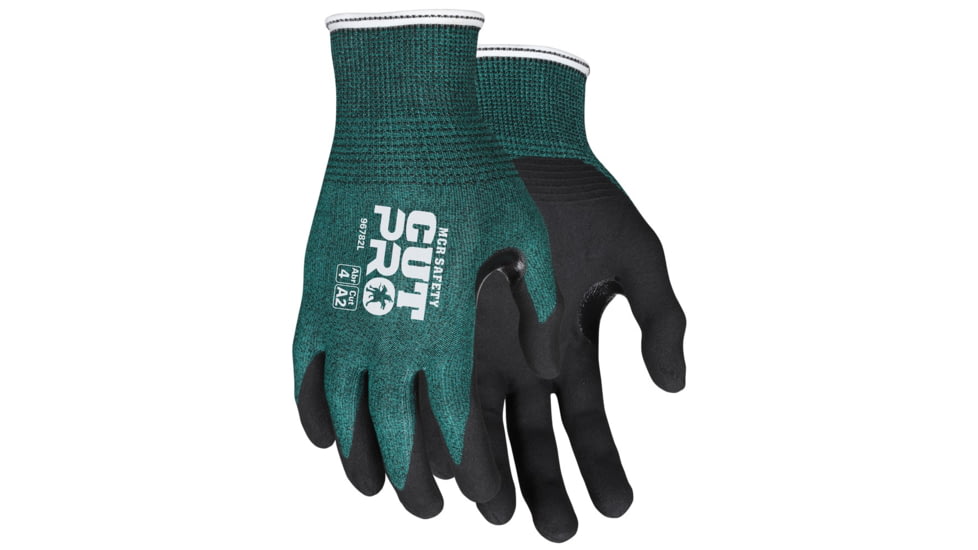 MCR Safety Cut Pro 18 Gauge Hypermax Shell Cut, Abrasion and Puncture Resistant Work Gloves, Nitrile Foam Coated Palm and Fingertips, Black/Green, Large, 96782L