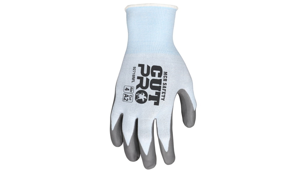 MCR Safety Cut Pro 18 Gauge Hypermax Shell Cut, Abrasion and Puncture Resistant Work Gloves, Nitrile Foam Coated Palm and Fingertips, Gray/Blue, X - Small, 92718NFXS