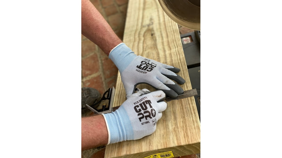 MCR Safety Cut Pro 18 Gauge Hypermax Shell Cut, Abrasion and Puncture Resistant Work Gloves, Nitrile Foam Coated Palm and Fingertips, Gray/Blue, X - Small, 92718NFXS
