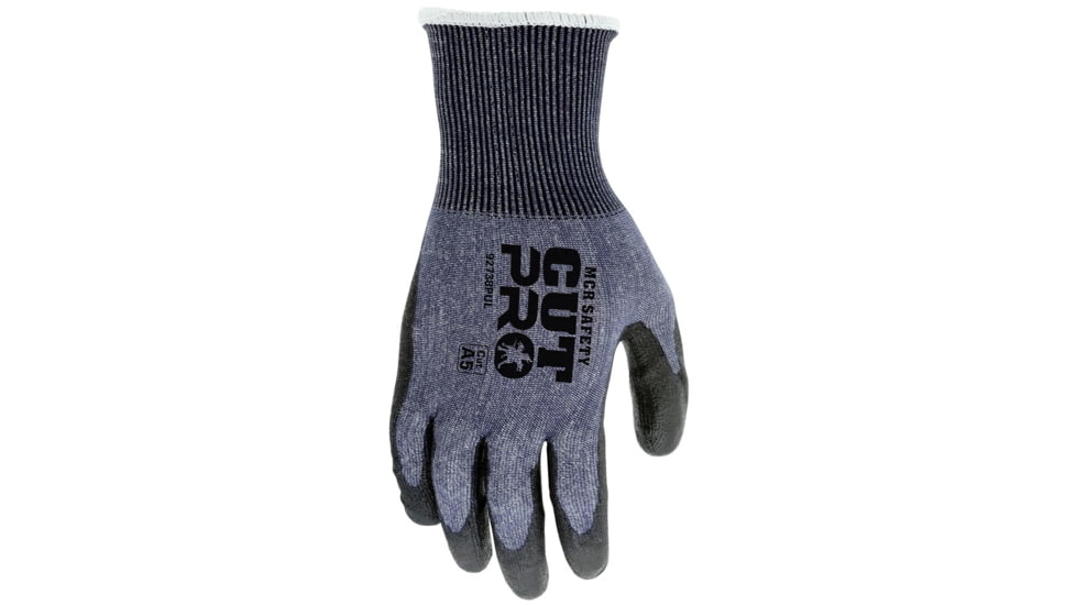 MCR Safety Cut Pro 18 Gauge Hypermax Shell Cut, Abrasion and Puncture Resistant Work Gloves, PU Coated Palm and Fingertips, Black/Blue, XX - Large, 92738PUXXL