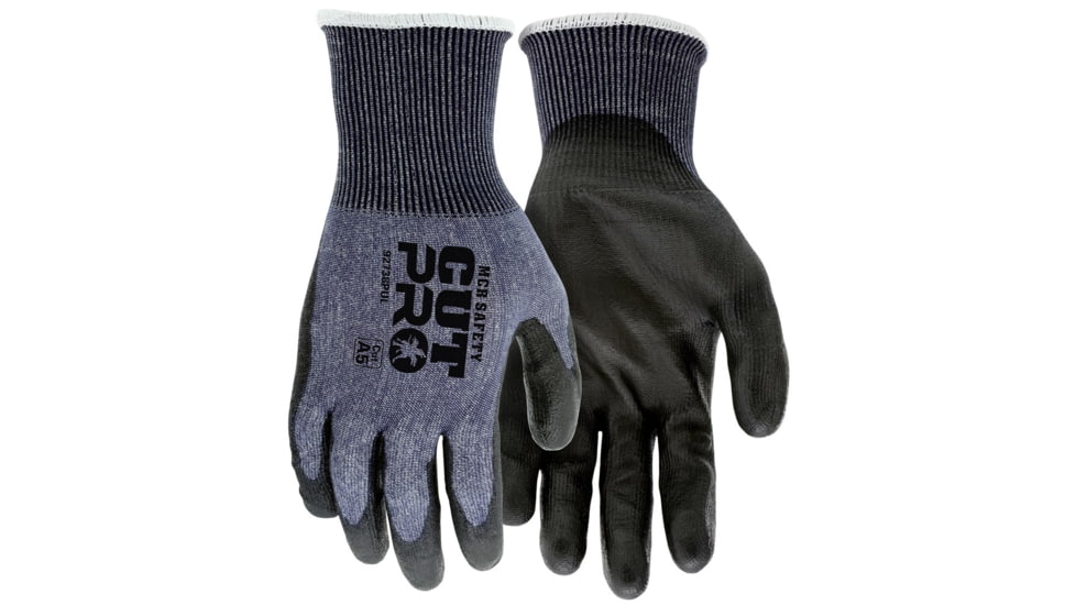 MCR Safety Cut Pro 18 Gauge Hypermax Shell Cut, Abrasion and Puncture Resistant Work Gloves, PU Coated Palm and Fingertips, Black/Blue, XX - Large, 92738PUXXL