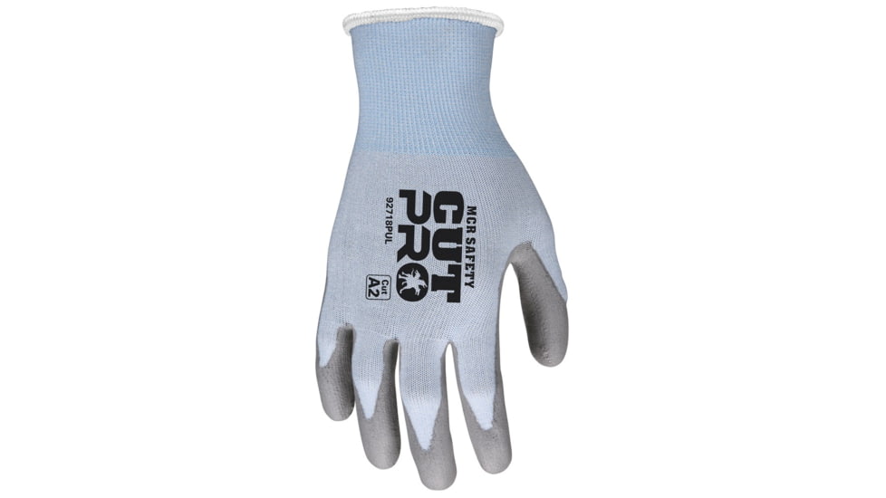 MCR Safety Cut Pro 18 Gauge Hypermax Shell Cut, Abrasion and Puncture Resistant Work Gloves, PU Coated Palm and Fingertips, Gray/Blue, XX - Large, 92718PUXXL