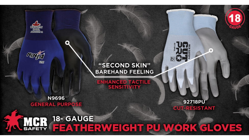 MCR Safety Cut Pro 18 Gauge Hypermax Shell Cut, Abrasion and Puncture Resistant Work Gloves, PU Coated Palm and Fingertips, Gray/Blue, XX - Large, 92718PUXXL