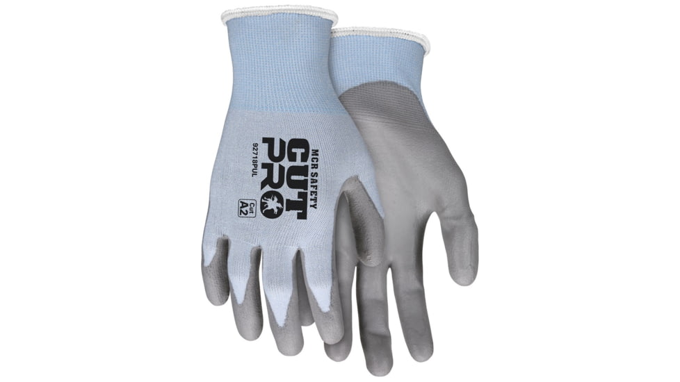 MCR Safety Cut Pro 18 Gauge Hypermax Shell Cut, Abrasion and Puncture Resistant Work Gloves, PU Coated Palm and Fingertips, Gray/Blue, XX - Large, 92718PUXXL