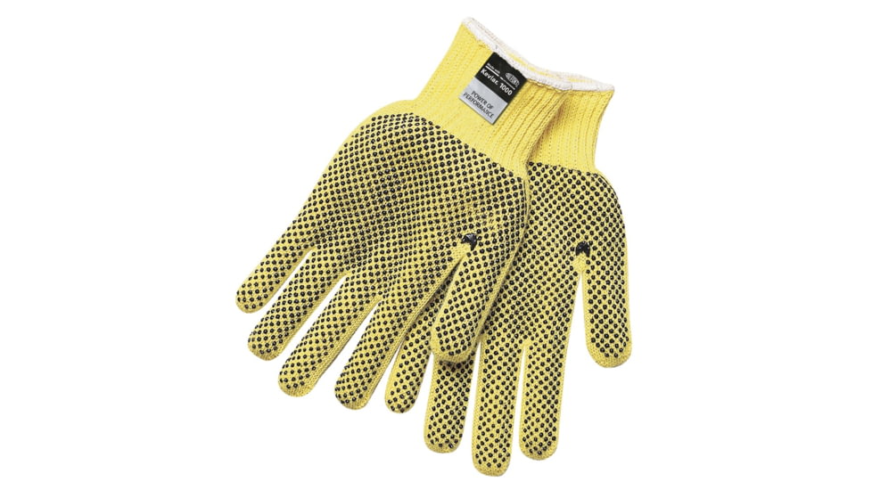 MCR Safety Cut Pro 7 Gauge DuPont Kevlar Shell Cut Resistant Work Gloves, PVC Dots on 2 Sides, Competitive Value Grade, Black/Yellow, X - Small, 9366XSE