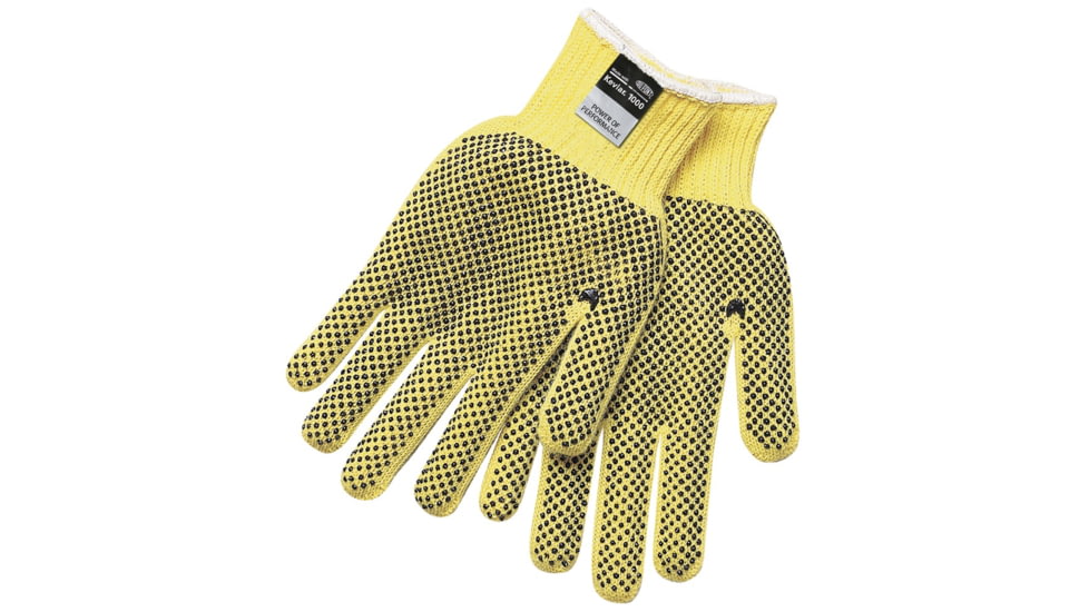 MCR Safety Cut Pro 7 Gauge DuPont Kevlar Shell Cut Resistant Work Gloves, PVC Dots on 2 Sides, Regular Weight, Black/Yellow, X - Small, 9366XS