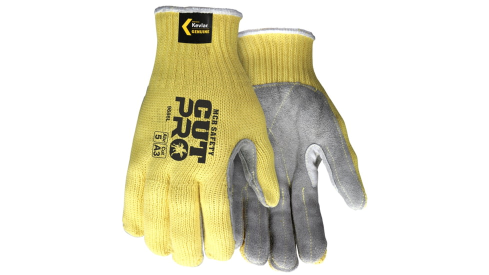 MCR Safety Cut Pro 7 Gauge Kevlar Shell Cut Resistant Work Gloves, Split Leather Palm, Gray, X - Large, 9686XL