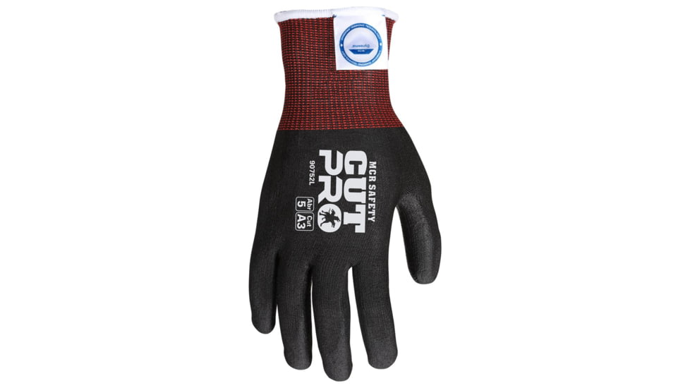 MCR Safety Cut Pro Cut Resistant Work Gloves, 15 Gauge Dyneema Diamond Technology, PU Coated Palm and Fingertips, Black, X - Large, 90752XL