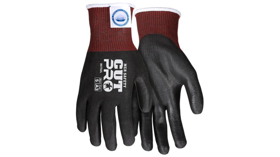 MCR Safety Cut Pro Cut Resistant Work Gloves, 15 Gauge Dyneema Diamond Technology, PU Coated Palm and Fingertips, Black, X - Large, 90752XL