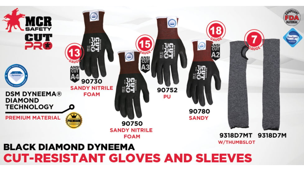 MCR Safety Cut Pro Cut Resistant Work Gloves, 15 Gauge Dyneema Diamond Technology, PU Coated Palm and Fingertips, Black, X - Large, 90752XL