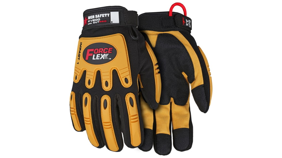 MCR Safety Cut Pro ForceFlex Mechanics Work Gloves, Cut Resistant Kevlar Lining, TPR on Back of Hand and Fingers, Black and Gold, X - Large, KV200XL