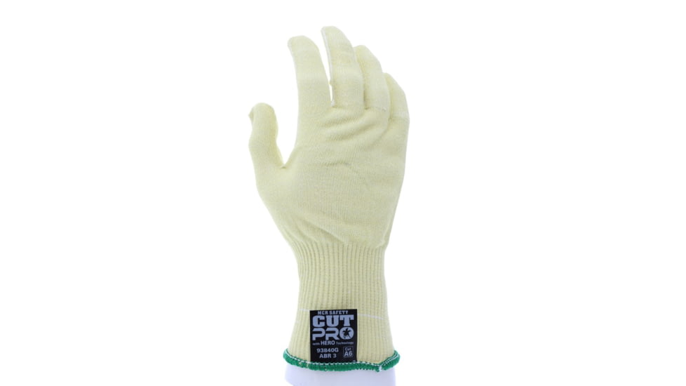 MCR Safety Cut Pro Hero 13 Gauge Regular Weight Shell ARX Aramid Fibers Uncoated Cut Resistant Work Gloves, 3.5in Knit Wrist Extended Cuff, Yellow, Medium, 93840GM