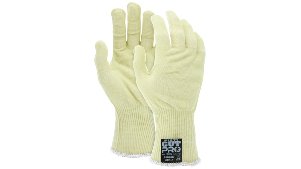 MCR Safety Cut Pro Hero 13 Gauge Regular Weight Shell ARX Aramid Fibers Uncoated Cut Resistant Work Gloves, 3.5in Knit Wrist Extended Cuff, Yellow, Medium, 93840GM