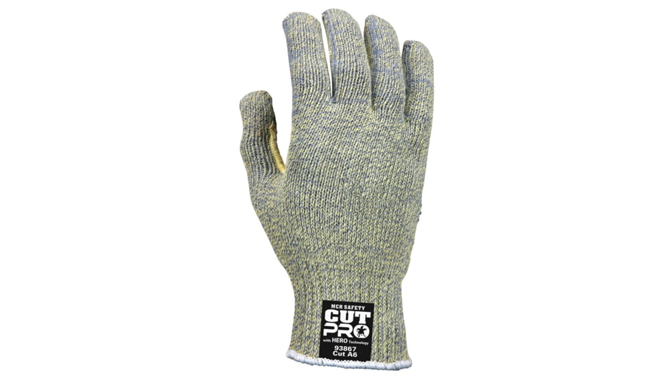 MCR Safety Cut Pro Hero 7 Gauge Regular Weight Shell, ARX Aramid Fibers, PVC Palm Dotted Cut Resistant Work Gloves, Blue/Green, Medium, 93867M