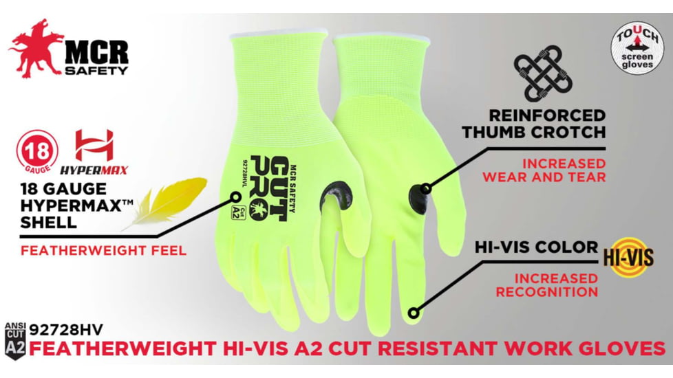 MCR Safety Cut Pro,hivis,18g,refthmb, Hppe, Nf - 92728HVL