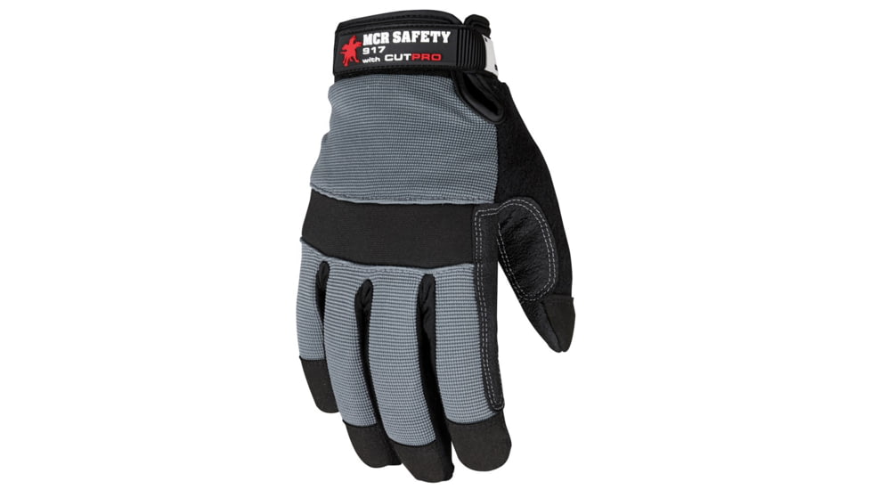 MCR Safety Cut Pro Mechanics Glove, Synthetic Leather Palm, Adjustable Hook and Loop Wrist Closure, Cut Resistant, Black, Medium, 917M