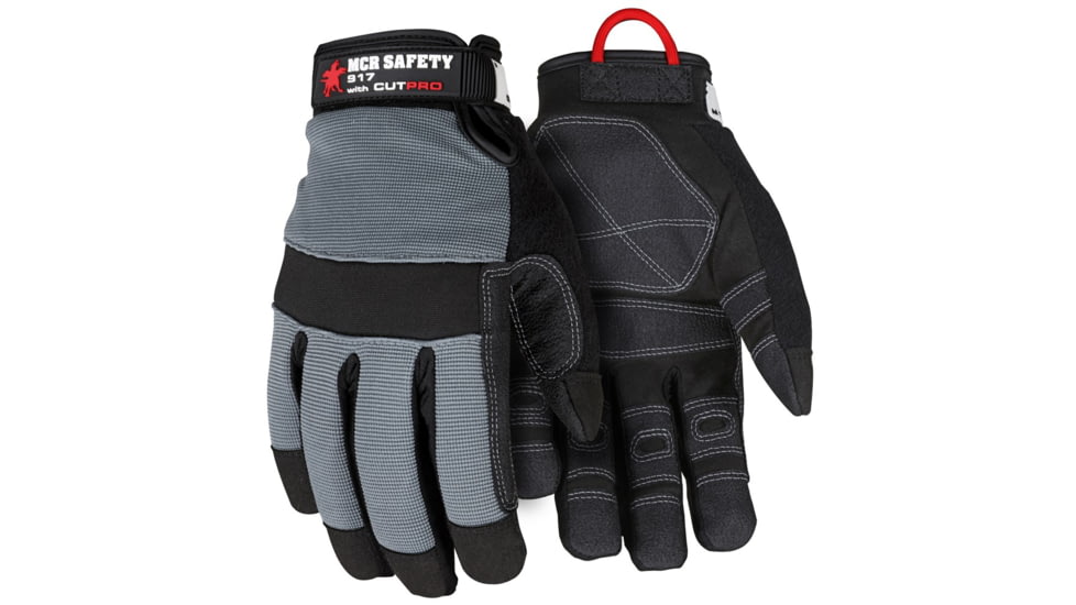 MCR Safety Cut Pro Mechanics Glove, Synthetic Leather Palm, Adjustable Hook and Loop Wrist Closure, Cut Resistant, Black, Medium, 917M