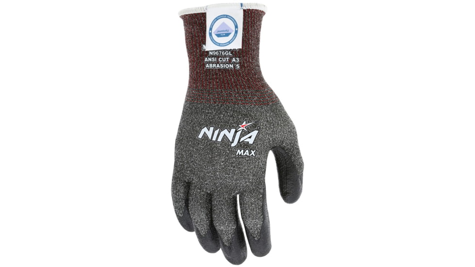 MCR Safety Cut Pro Ninja Max Cut Resistant Work Gloves, Bi-Polymer Coated Palm and Fingertips, Black/Salt and Pepper, Large, N9676GL