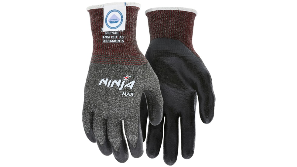 MCR Safety Cut Pro Ninja Max Cut Resistant Work Gloves, Bi-Polymer Coated Palm and Fingertips, Black/Salt and Pepper, Large, N9676GL