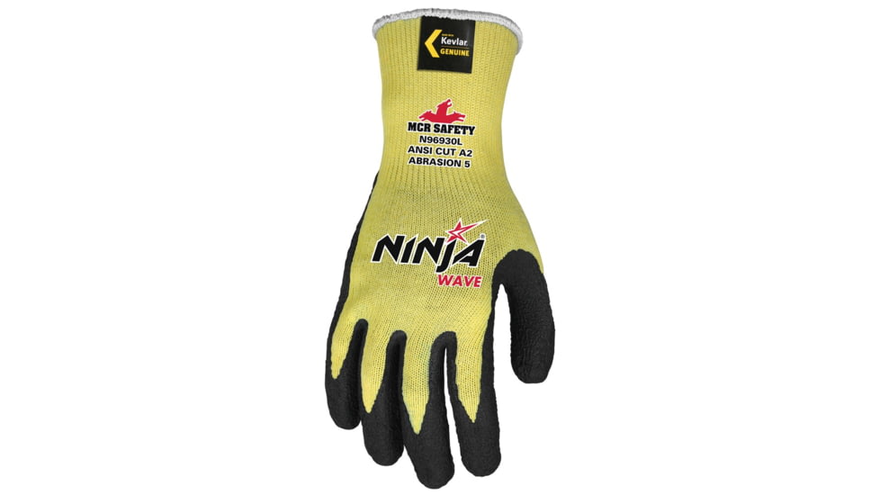 MCR Safety Cut Pro Ninja Wave Cut Resistant Work Gloves, 10 Gauge Kevlar Shell, Nitrile Wave Coated Palm and Fingertips, Black/Yellow, X - Large, N96930XL