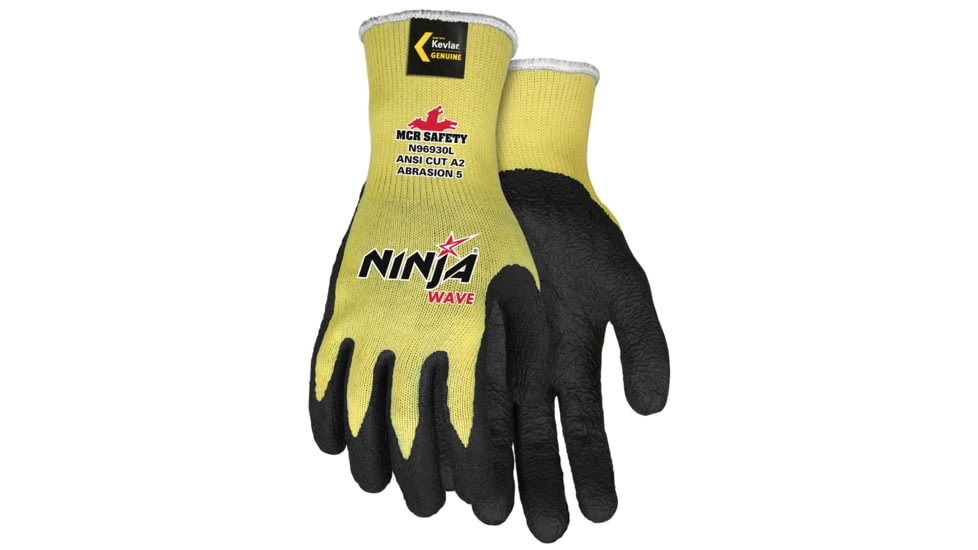 MCR Safety Cut Pro Ninja Wave Cut Resistant Work Gloves, 10 Gauge Kevlar Shell, Nitrile Wave Coated Palm and Fingertips, Black/Yellow, X - Large, N96930XL